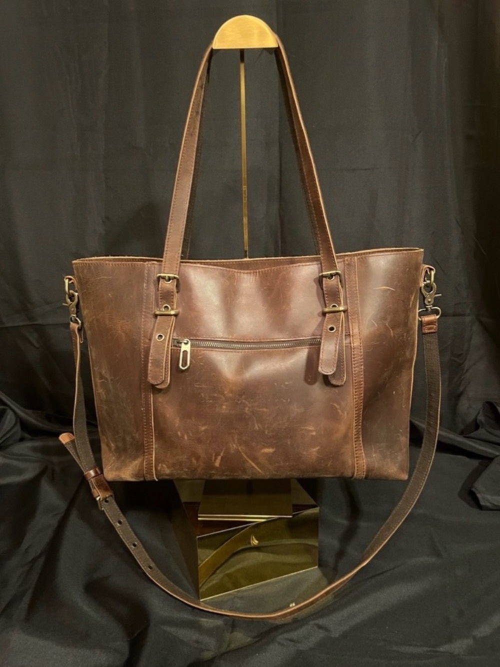 Tiding Vintage-Style Brown Leather Tote